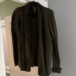 Multiples Olive Jacket with Cable Knit Sleeves